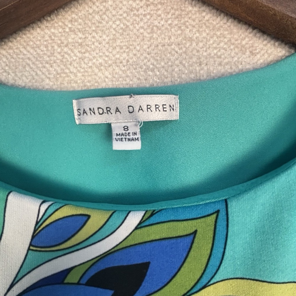 Sandra Darren Size 8 Teal Floral Medallion Sheath Dress Elbow Sleeve - Picture 3 of 11